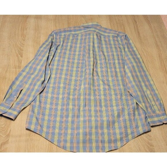 Lands End Mens Blue & Yellow Plaid Long Sleeve Button Up Shirt Sz 16.5 / 37 Tall - Picture 3 of 7